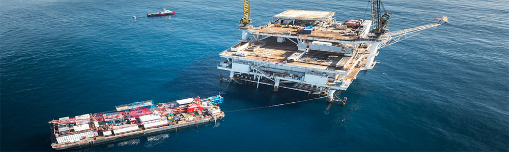 Barge Accessing Offshore Drilling Oil Platform Rig - Oil & Gas